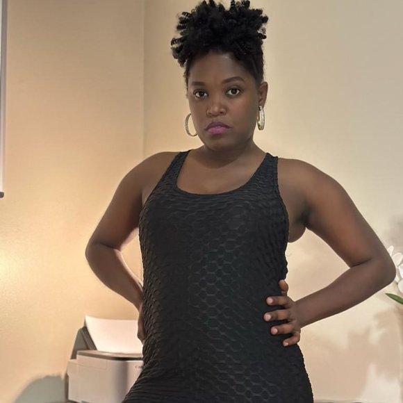 Honeycomb Poly Jacquard Sleeveless Cross Back Jumpsuit - Picture 4 of 4